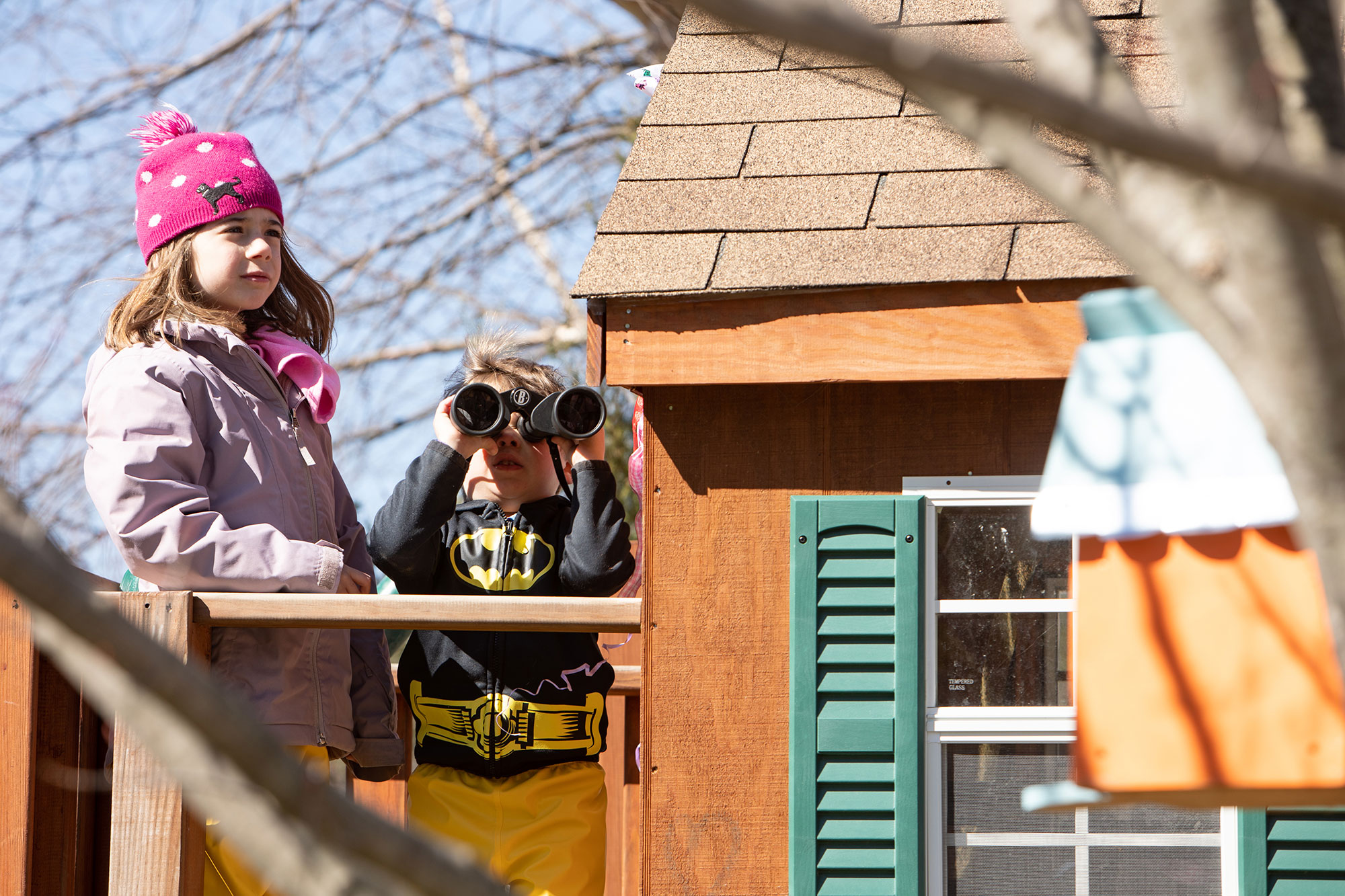 image of kids bird watching with binoculars 